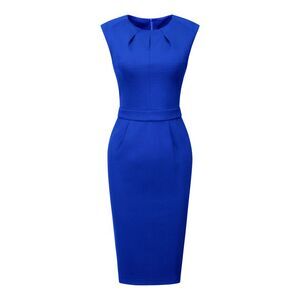 Sheath Dress Pleated Neck Workwear Pencil Dress Royal Blue